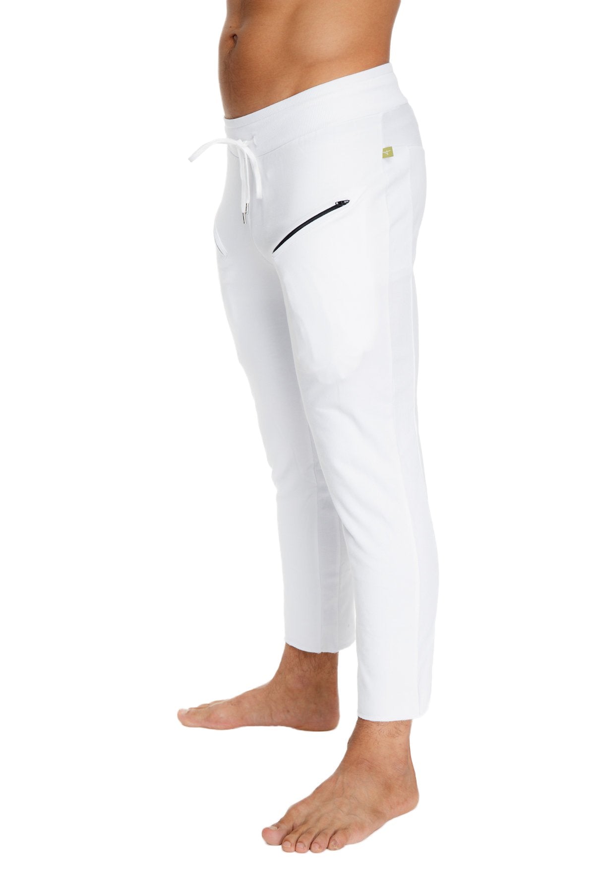 Mens 4/5 Zipper Pocket Capri Yoga Pants (White)