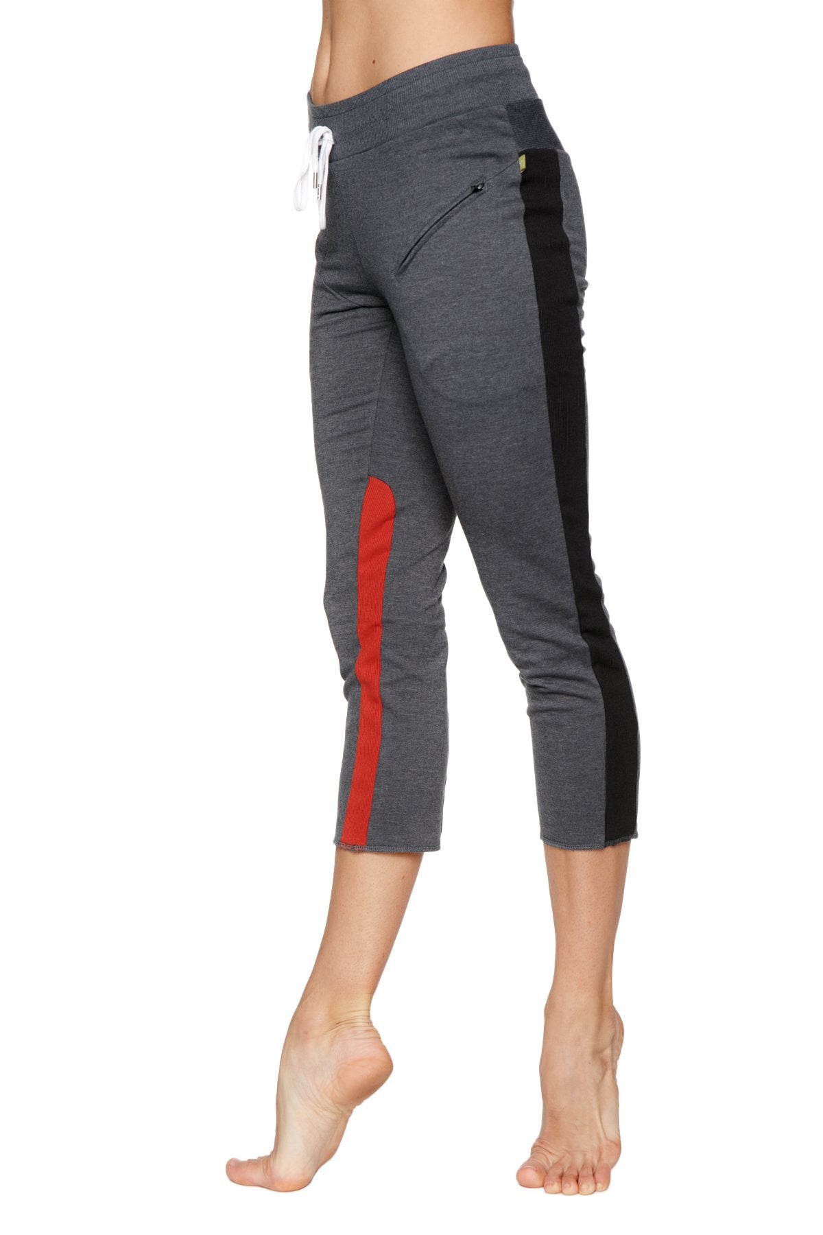 Women's 4/5 Length Zipper Pocket Capri Yoga Pant (Charcoal w/Black