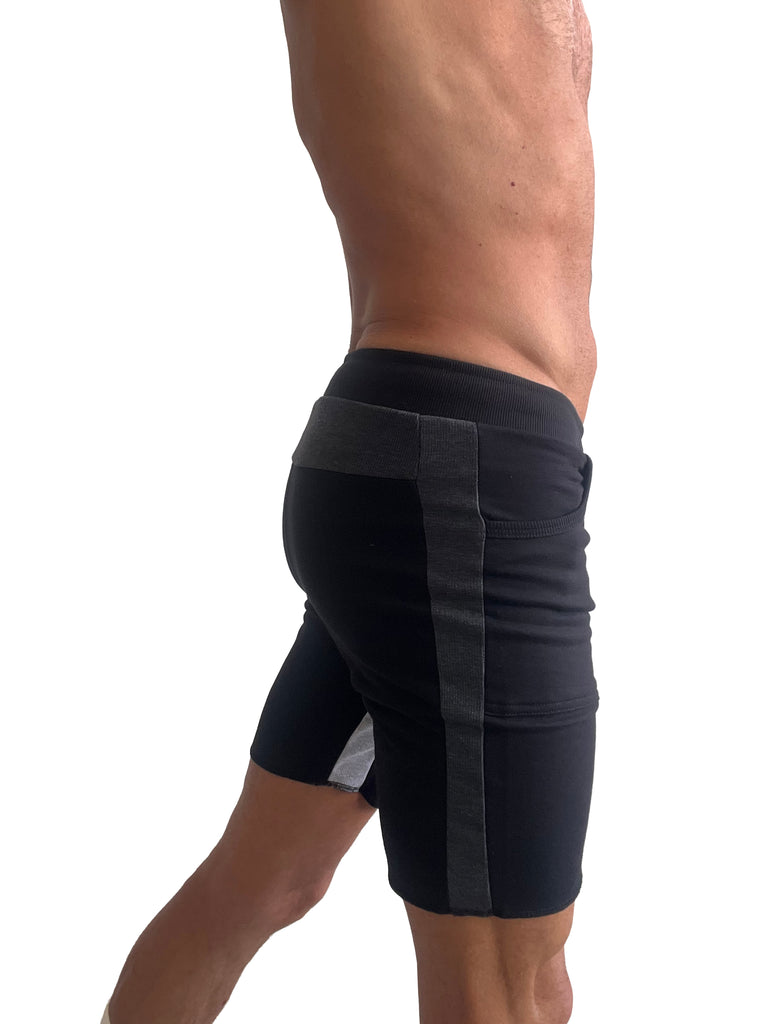 Tri-color Ultra-flex Yoga Track Short (Black w/Charcoal & Gray)