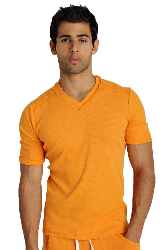 Hybrid V-Neck (Sun Orange) Mens Tops 4-rth 